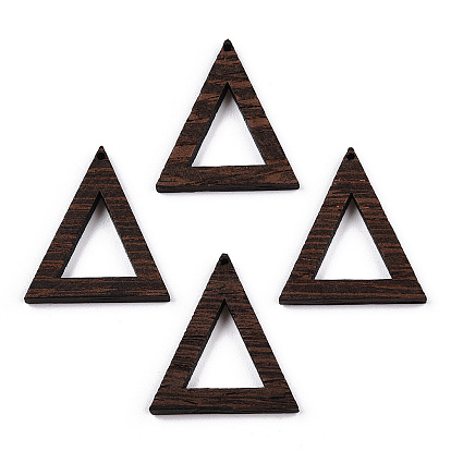 Natural Wenge Wood Pendants, Undyed, Triangle Frame Charms