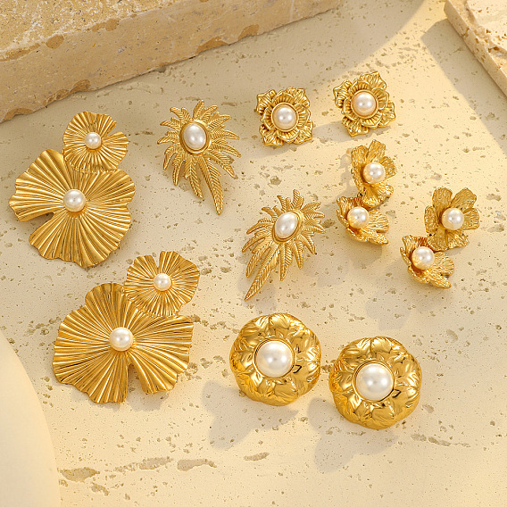 304 из нержавеющей стали серьги, с пластиковой жемчужины, золотые