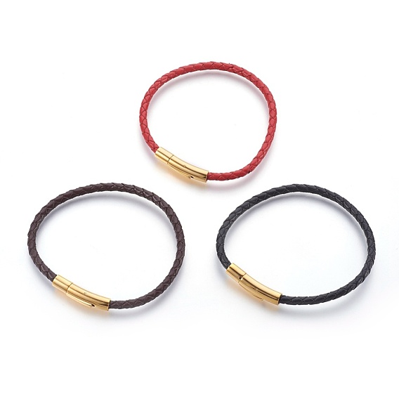 Braided Leather Cord Bracelet Making, with 316 Surgical Stainless Steel Clasps