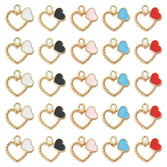 Подвески из эмали и сплава, сердце кольцо с сердцем, золотые
