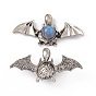 Natural Labradorite Pendants, Halloween Bat Charms, with Antique Silver Color Brass Findings