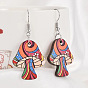 Wood & Iron Dangle Earrings for Women, Mushroom, Platinum