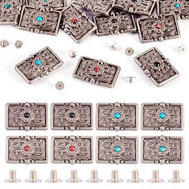 16шт. 4 цветные литые декоративные заклепки, с имитацией бирюзы из смолы и винтами, для кошелька, , украшение кожаных ремесел, прямоугольные