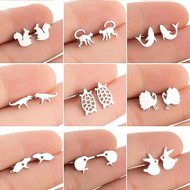 Vintage Peacock Ear Studs with Cute Animal Dog, Squirrel & Monkey Design