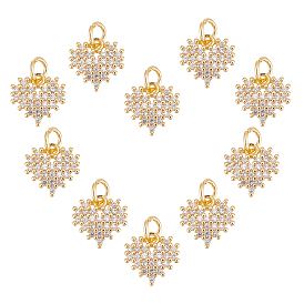 SUPERFINDINGS 10Pcs Brass Micro Pave Clear Cubic Zirconia Charms, Nickel Free, Heart