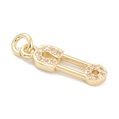 Brass Micro Pave Clear Cubic Zirconia Pendants, Long-Lasting Plated, with Jump Ring, Brooch