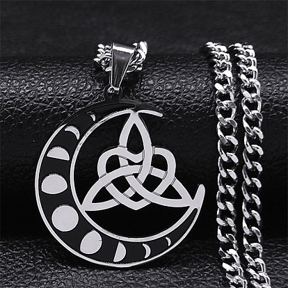 201 pendentifs en acier inoxydable, lune avec noeud triquetra/trinité