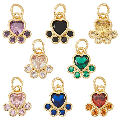 8 шт. 8 цвета латунь паве кубические цирконии подвески с отпечатками лап, золотые, с прыжковых колец, стойки покрытие, долговечный, без кадмия и без свинца