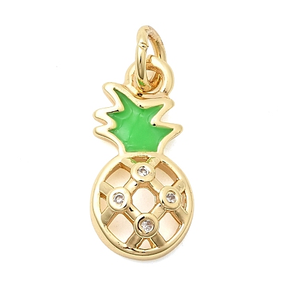 Подвески из латуни с прозрачным фианитом, с эмалью, без свинца и без кадмия, долговечный, ананасовые прелести