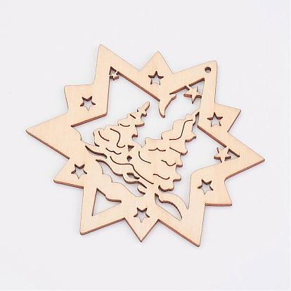 Undyed Wooden Pendants, Star, for Christmas Theme