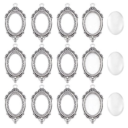 100 Pcs DIY Oval Pendant Making Kits, Including Alloy Pendant Cabochon Bezel Open Back Settings and Transparent Glass Cabochons