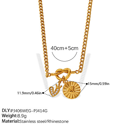 304 Stainless Steel & Rhinestone Enamel Pendant Necklaces, Golden