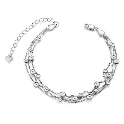 925 Sterling Silber Multi-Strang-Armbänder, Box-Kette mit Perlen, mit s925-Stempel