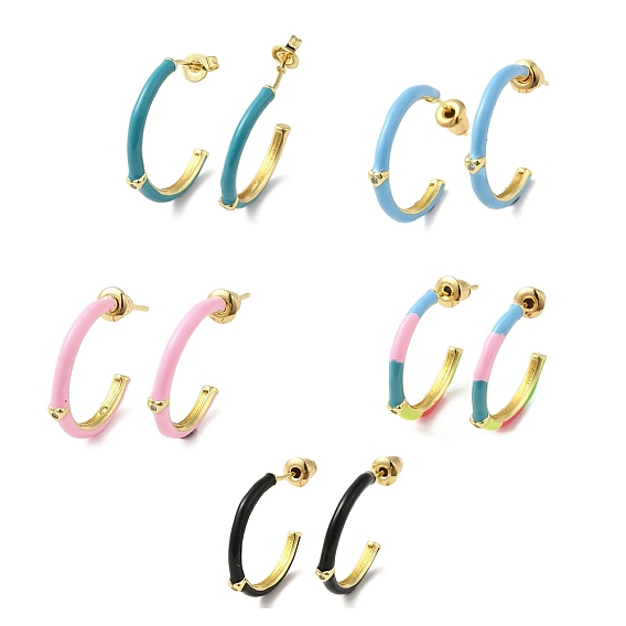 Серьги-гвоздики из настоящей позолоченной латуни 18k, серьги-полукольца с эмалью