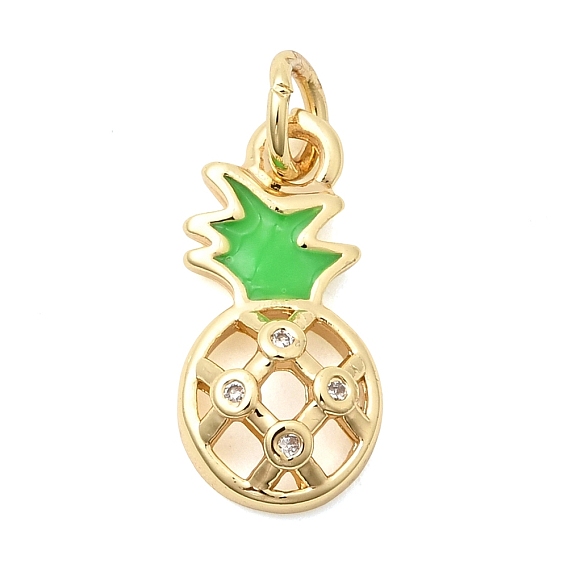 Подвески из латуни с прозрачным фианитом, с эмалью, без свинца и без кадмия, долговечный, ананасовые прелести