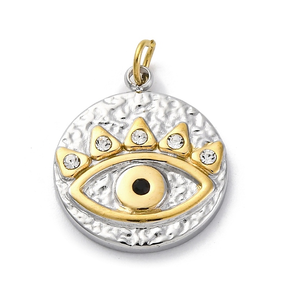 304 из нержавеющей стали горный хрусталь подвески, с целью перехода в кольце, плоский круглый с оберегом от сглаза, ионное покрытие (ip)