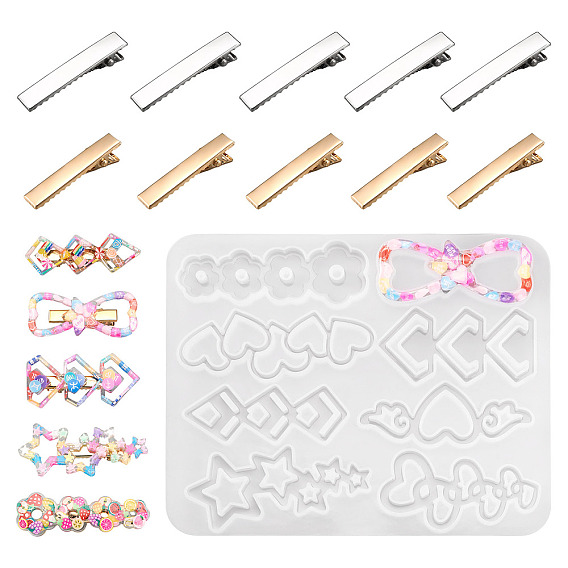 DIY Hair Jewelry Kits, including 1Pc Silicone Hair Clip Molds and 20Pcs Iron Alligator Hair Clips Findings, Mixed Shapes