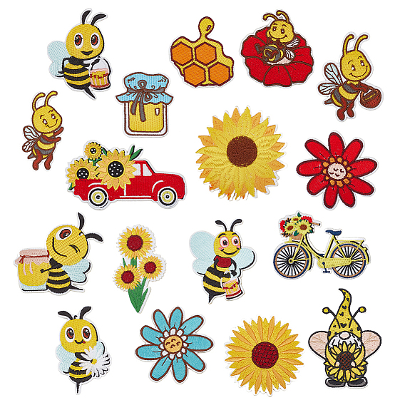 18Нашивки из полиэстера с компьютерной вышивкой в виде пчел и подсолнухов, которые можно пришивать или приклеивать утюгом., аксессуары для костюма, аппликация