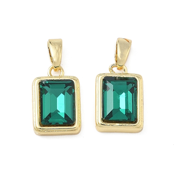 Латунь стекло амулеты, прямоугольник амулеты, без свинца и без кадмия, долговечный, стойки покрытие, граненые