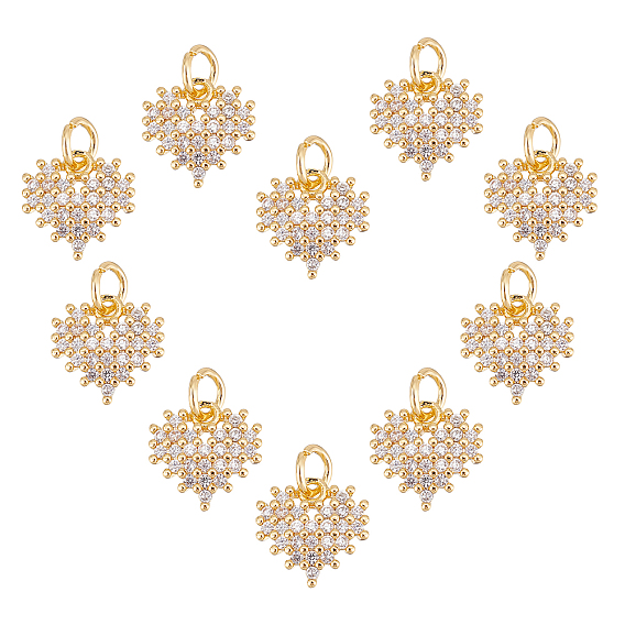 10Pcs Brass Micro Pave Clear Cubic Zirconia Charms, Nickel Free, Heart