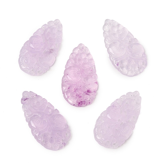 Natural Quartz Carved Pendants, Teardrop Charms, Dyed