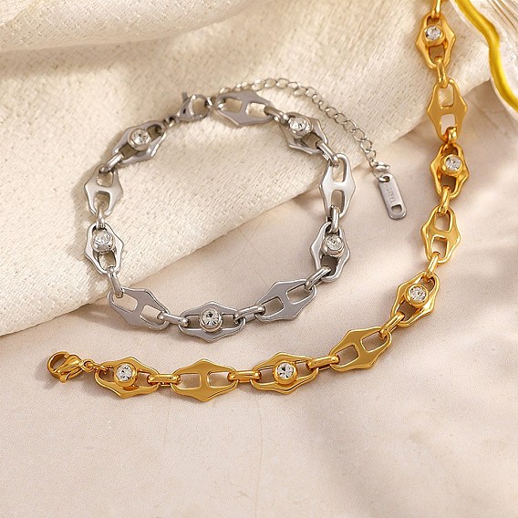 304 браслеты-цепочки из нержавеющей стали с микро-паве из кубического циркония для женщин, ромб
