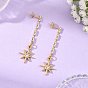 304 Stainless Steel Stud Earrings, Star, Brass Pave Clear Cubic Zirconia Dangle Earrings