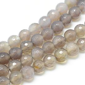 Gris agate brins de perles naturelles, facette, ronde