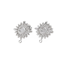 304 Stainless Steel Stud Earring Findings, Earring Setting for Enamel, with Ear Nuts and Loop, Sun