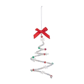 Подвеска из стеклянных бусин на рождественскую елку, с акриловыми бусинами и полиэстеровым бантом