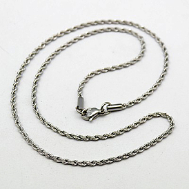 304 Stainless Steel Necklaces Men's Rope Chain Necklaces, with Lobster Claw Clasps, 17.7 inch (45cm)