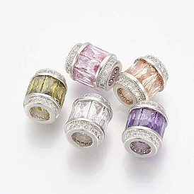 Micro cuivres ouvrent zircone cubique perles européennes, Perles avec un grand trou   , baril