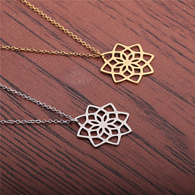 Stainless Steel Lotus Pendant with Hollow Cutout for DIY Jewelry Making and Necklace