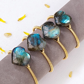 Hand-woven Natural Labradorite Cuff Bangles, Heart