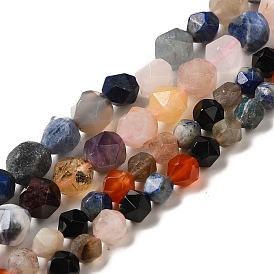 Natural Mixed Gemstone Beads Strands, Star Cut Round Beads, Faceted