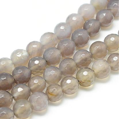 Natural Grey Agate Bead Strands, Faceted, Round