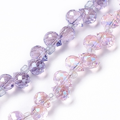 Transparent Glass Beads Strands, Top Drilled, Faceted, Teardrop