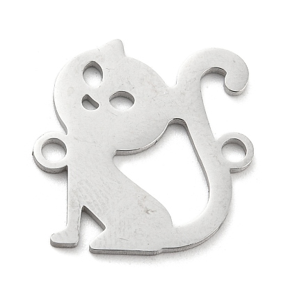 304 Stainless Steel Hollow Connector Charms, Cat Shape Links