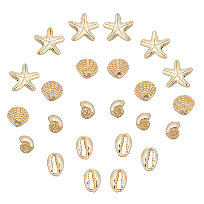 24шт 4 стиль бусины из сплава, Тема океана, без свинца, без никеля и без кадмия, оболочка