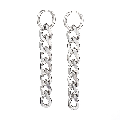 304 Stainless Steel Curb Chains Bracelets & Dangle Huggie Hoop Earrings Sets, with Toggle Clasps