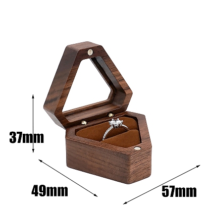Коробка для демонстрации треугольных деревянных колец, Портативный футляр для хранения магнитных украшений с видимым бантиком и бархатом внутри