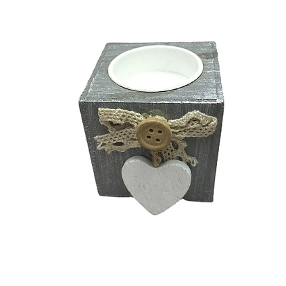 Wooden Candle Holder, Tealight Candlestick Holder, Cube with Heart
