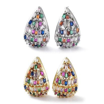 Серьги-гвоздики в виде капель из латуни с фианитом, без свинца и без кадмия, долговечный