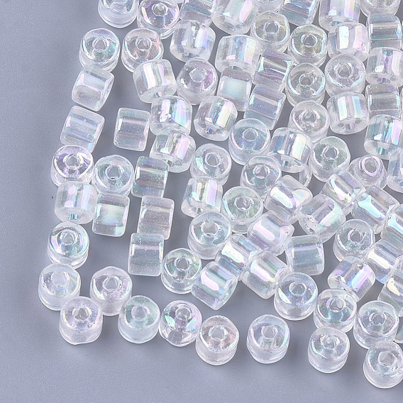 Glass Bugle Beads, Transparent Colours Rainbow, Round Hole