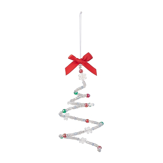 Подвеска из стеклянных бусин на рождественскую елку, с акриловыми бусинами и полиэстеровым бантом