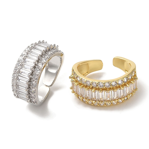 Широкое открытое кольцо-манжета с прозрачным кубическим цирконием, латунные кольца на палец для женщин с покрытием стойки, долговечный, без свинца и без кадмия