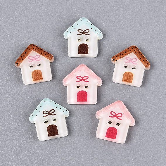 2-Hole Printed Resin Buttons, House