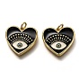 Brass Micro Pave Cubic Zirconia Pendants, with Enamel and Jump Rings, Heart with Eye, Black
