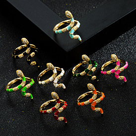 Fashionable Copper Plated Snake Ring with Micro Inlaid Zircon Stones - Hip Hop and Alternative Style