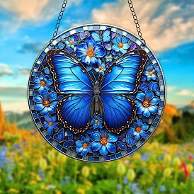 Acrylic Window Hanging Ornaments, Butterfly & Flower Suncatcher Home Window Decoration